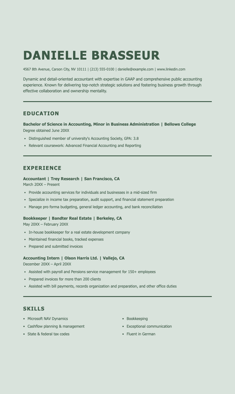 ATS stylish accounting resume - Clean, ATS-ready accounting resume template with education, experience, and skills sections for finance professionals.